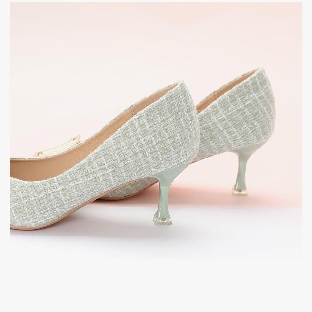 New C.Paravano Women's Kitten Heel Pumps-Pointed Toe with Metal Buckle - Picture 3 of 5